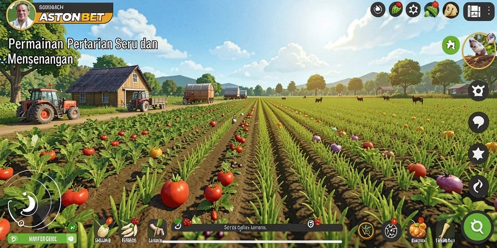 Screenshot utama ASTONBET yang menampilkan gameplay pertanian yang seru dan interaktif.