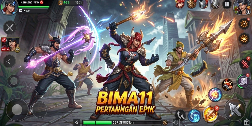 Tampilan aksi pertarungan seru dalam BIMA11 dengan karakter yang kuat.