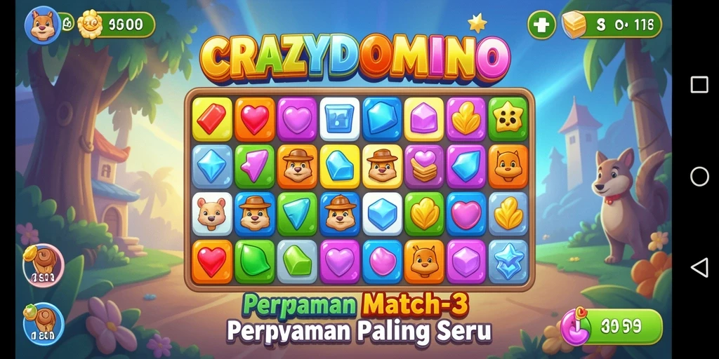 Screenshot utama CRAZYDOMINO menampilkan gameplay seru Match-3.