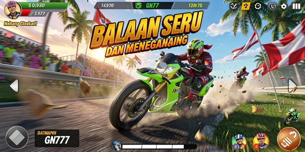 Tampilan mendebarkan dari gameplay balapan GN777.