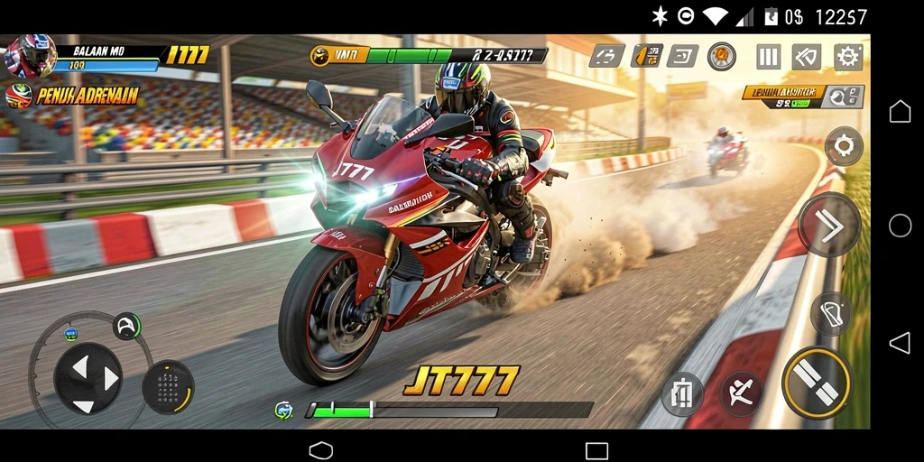 Screenshot gameplay JT777 menampilkan aksi balapan motor yang mendebarkan.