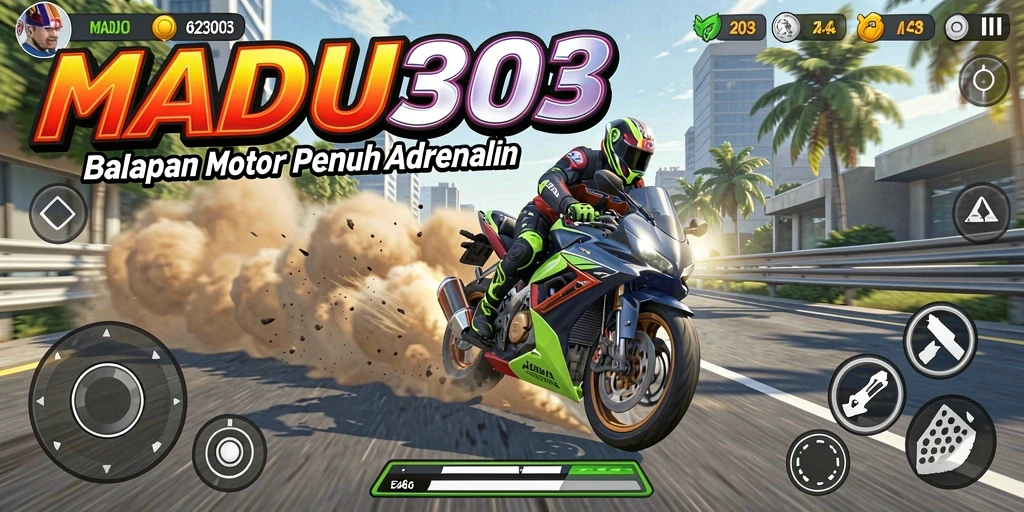 Tampilan gameplay balapan motor yang menegangkan.