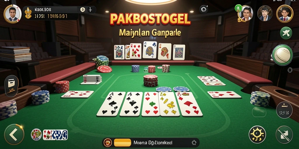 Screenshot gameplay seru PAKBOSTOGEL menampilkan pertandingan Gaple antar pemain.