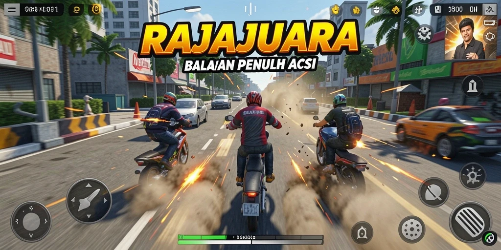Screenshot gameplay RAJAJUARA menampilkan balapan seru di trek yang menantang.