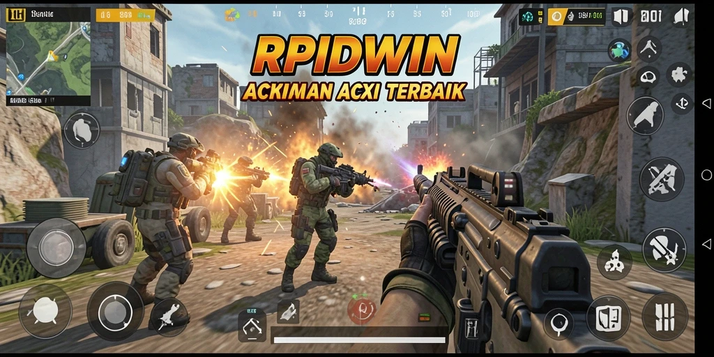 Tangkapan layar gameplay RPIDWIN yang menampilkan aksi tembak-menembak intens.